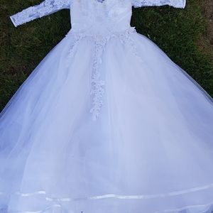 Lace and pearl open back wedding dress